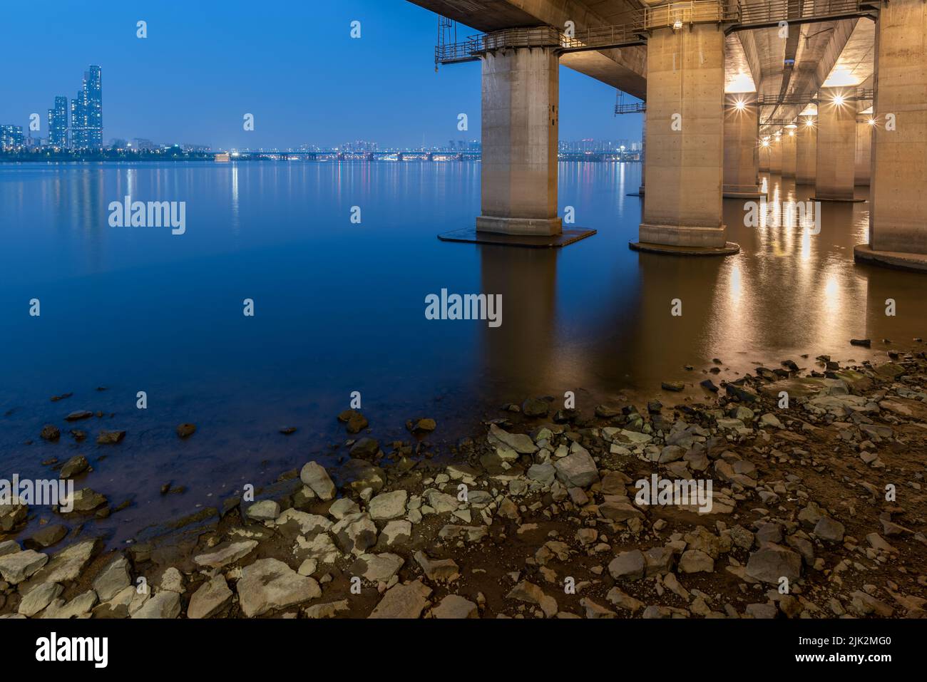 Han river and Seoul cityscape night view in South Korea on 23 April 2022 Stock Photo