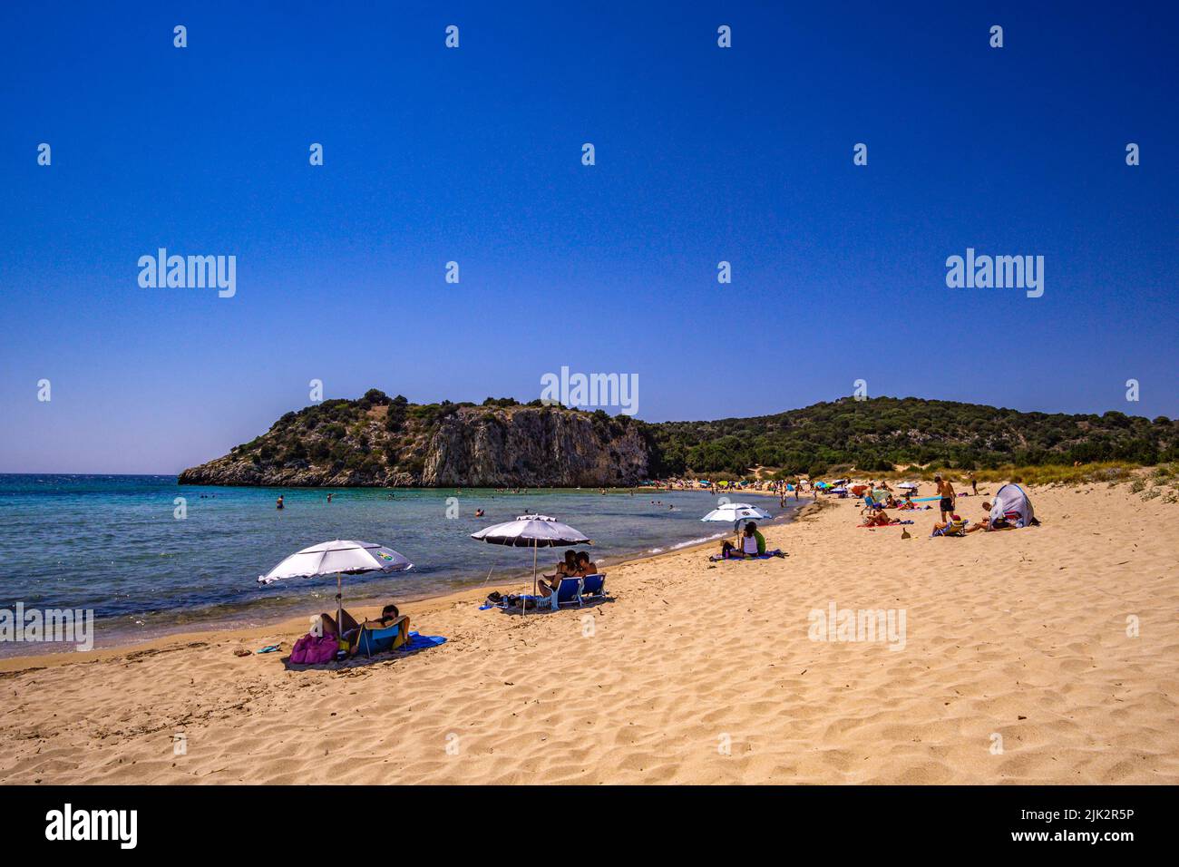 Beautiful summer scenery from Voidokoilia beach near Romanos area in Messenia, Peloponnese, Greece, Europe Stock Photo