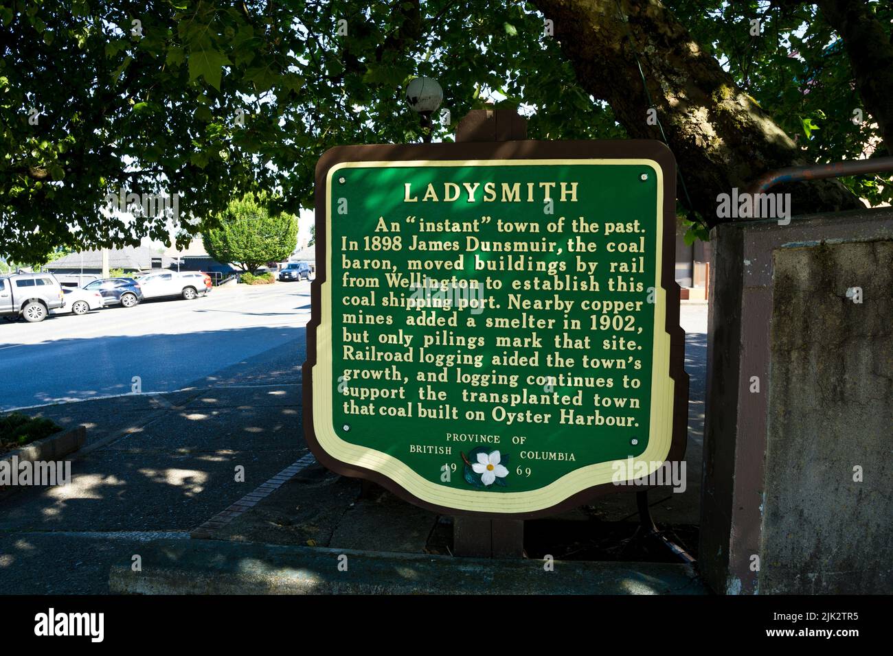 Historical sign for the town of Ladysmith, British Columbia, Canada Stock Photo