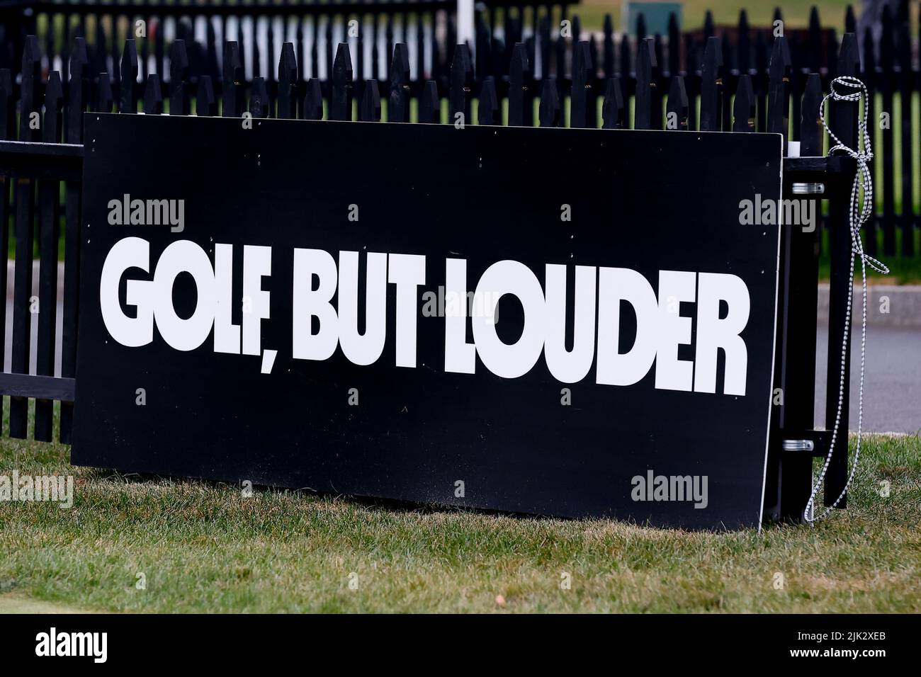 Bedminster, USA. 29th July, 2022. BEDMINSTER, NJ - JULY 29: A general view  of the LIV GOLF slogan Golf, but louder during round 1 of the LIV Golf  Invitational Series on July