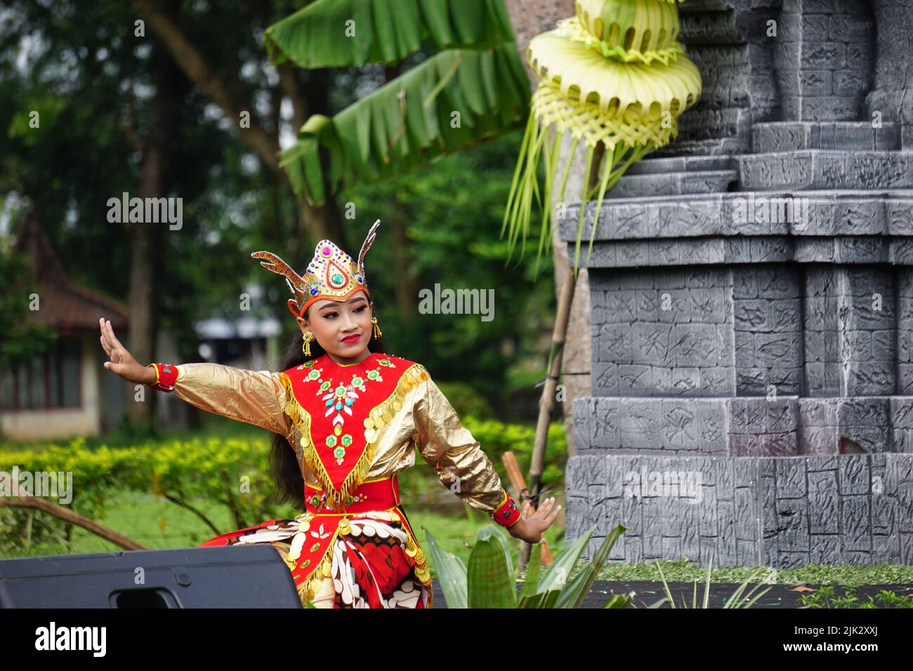 Indonesian perform kijang dance to commemorate world dance day. kijang dance means deer dance Stock Photo