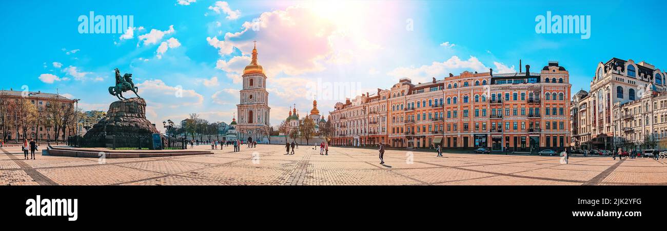 Panoramic view. St. Sophia Cathedral on Sophia Square. Stock Photo