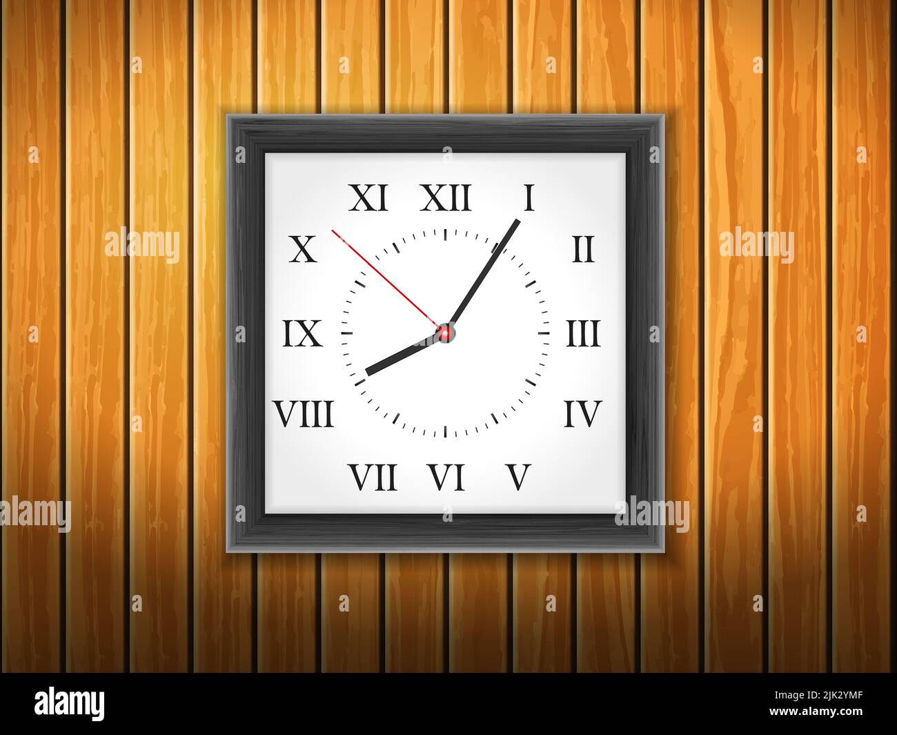 Clock on a wooden background. Vector illustration Stock Photo - Alamy