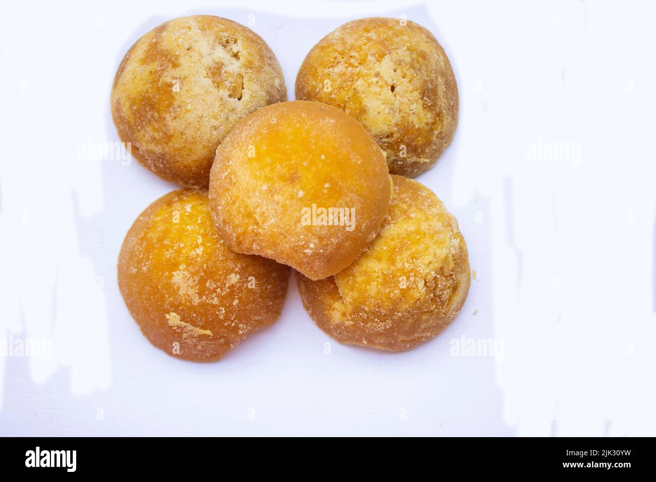 brown sugar or java sugar or palm sugar or gula jawa isolated on white background. Top view. Flat lay. sweet Stock Photo