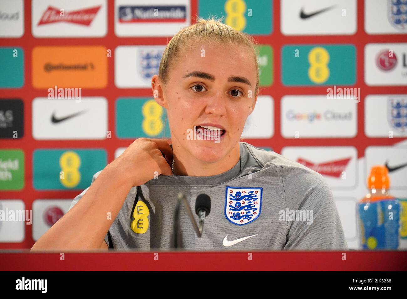 England's Georgia Stanway during a media day at The Lensbury, Teddington. Georgia Stanway believes it is time to “stop talking about how big women’s football is getting and talk about how big it is” as England prepare for Sunday’s Euro 2022 final against Germany at Wembley. Picture date: Friday July 29, 2022. Stock Photo