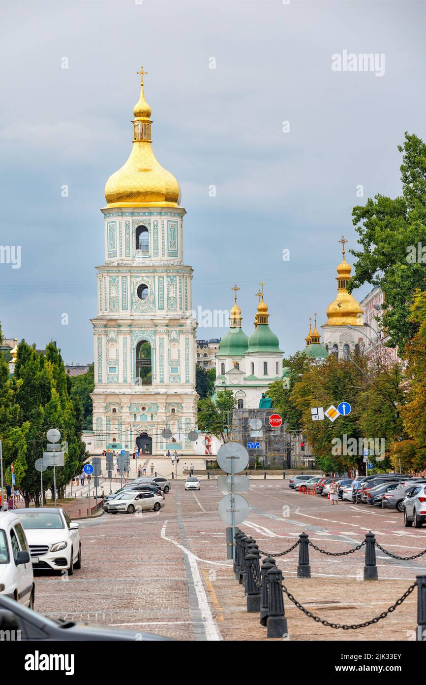 The building of the ancient bell tower of the famous St. Sophia Cathedral in Kyiv on a summer day. 07.24.22. Kyiv. Ukraine. Stock Photo