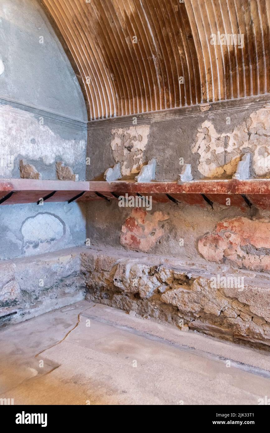 HERCULANEUM, ITALY - MAY 04, 2022 - Ancient ladys themral baths in the Roman city of Herculaneum, Italy Stock Photo