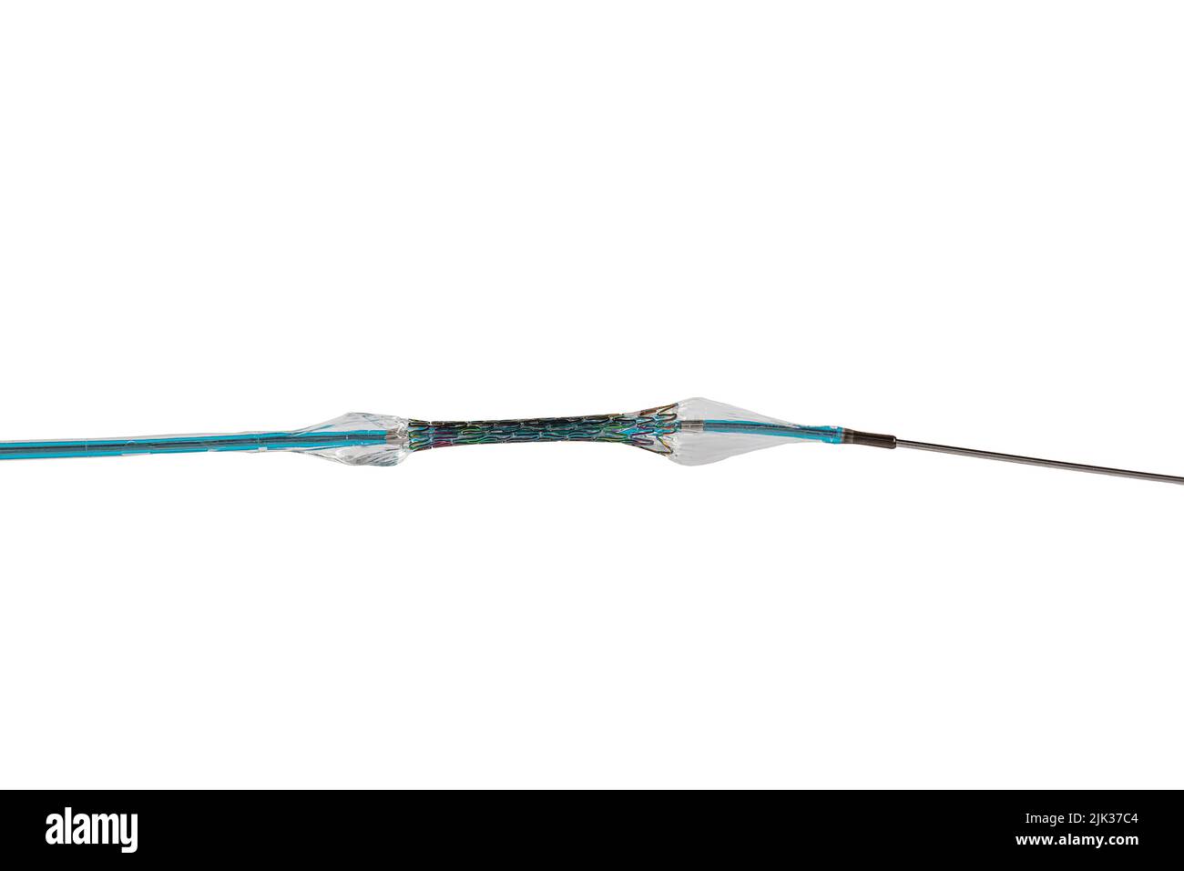 Heart Stent angioplasty. Stent and catheter for implantation into blood vessels with an empty and filled balloon. High resolution photo isolated on a Stock Photo