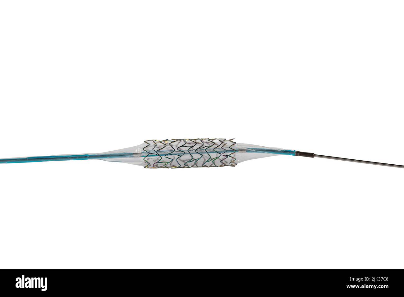Heart Stent angioplasty. Stent and catheter for implantation into blood vessels with an empty and filled balloon. High resolution photo isolated on a Stock Photo