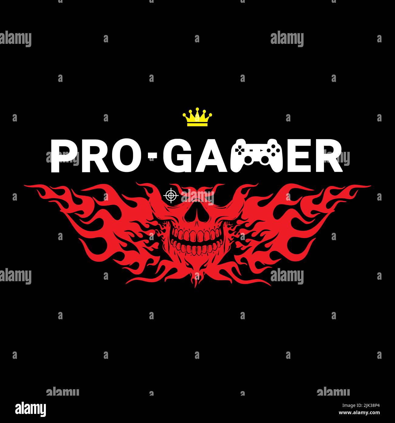 Pro Gamer - Flaming Skull Gaming Graphic Stock Photo