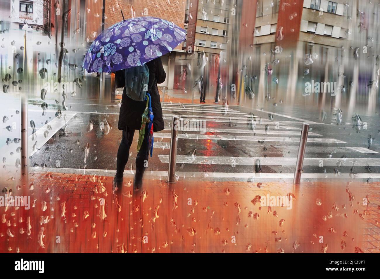people with an umbrella on the street in rainy days, autumn season ...