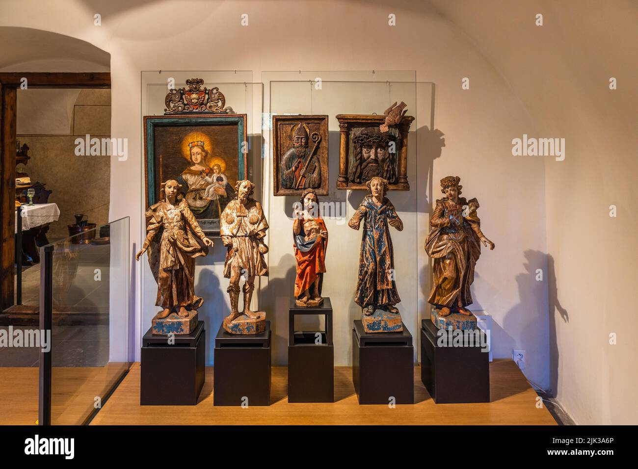 Christian religious statues in the Orava Castle. Oravsky Podzamok, Slovakia, 21 July 2022 Stock Photo