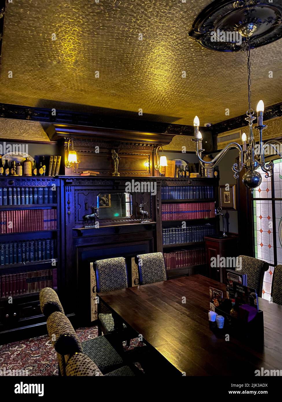 hunting pub decorated in the old English style. antique furniture made