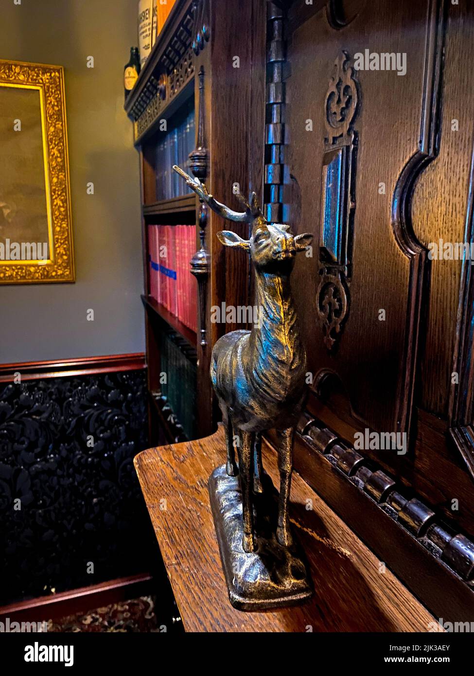 hunting pub decorated in the old English style. antique furniture made