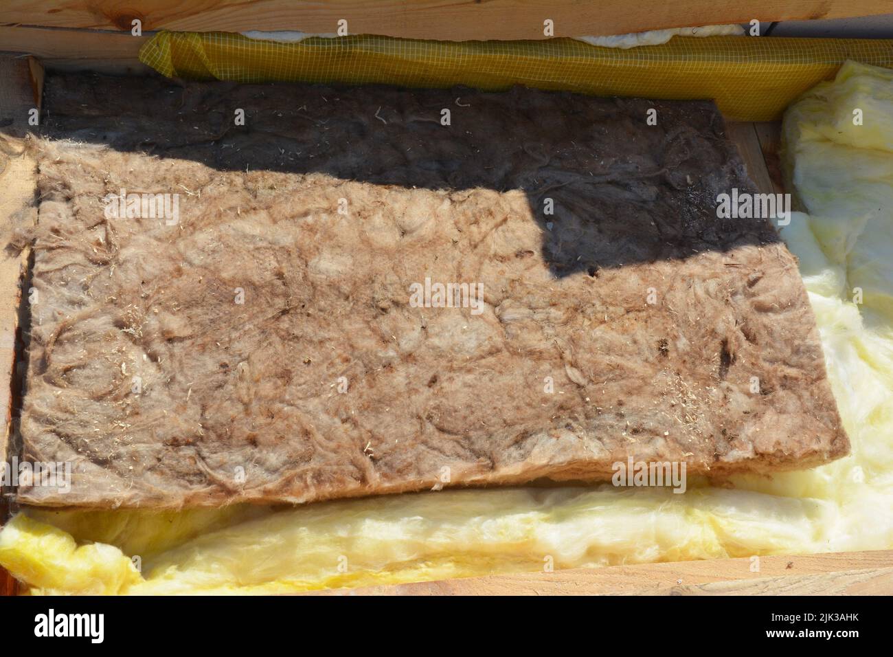 A closeup on mineral wool and glass wool insulation materials. Attic