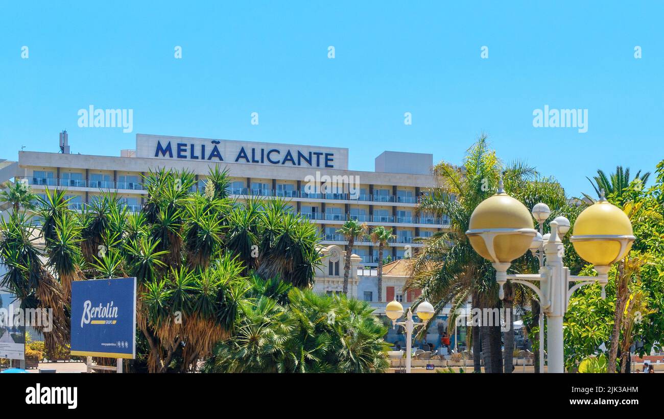 Alicante, Spain - July 10, 2022: Facade of the hotel Melia Alicante Stock Photo