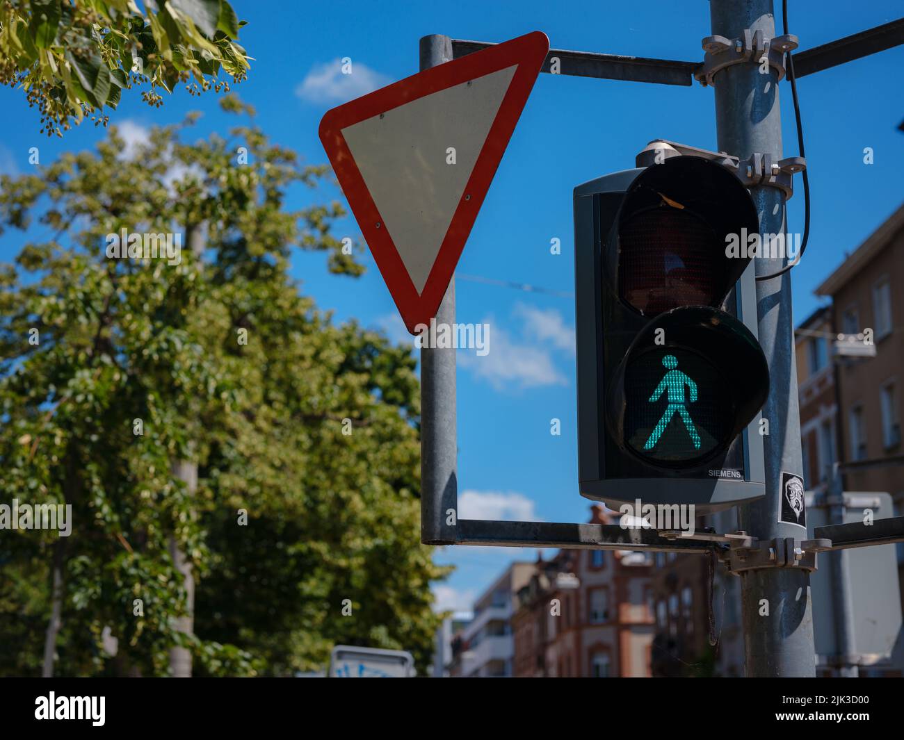 CloseUp Sidewalk crossing light in Basel street. traffic control and