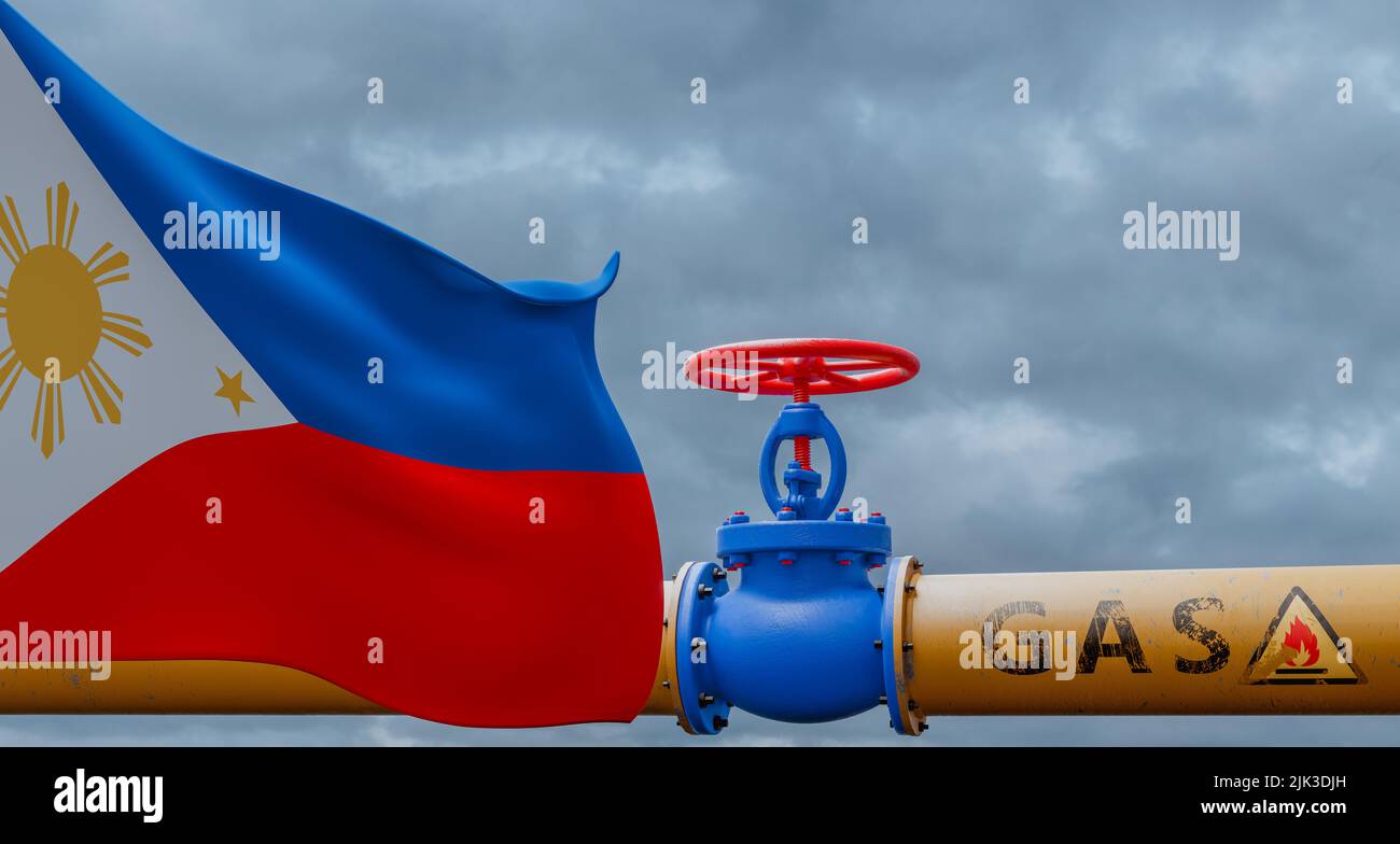 Philippines gas, valve on the main gas pipeline Philippines, Pipeline with flag Philippines, Pipes of gas from Philippines, 3D work and 3D image Stock Photo