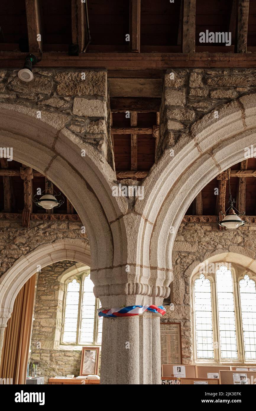 Interior of St Mawgan-in-Meneage Church, Cornwall Stock Photo