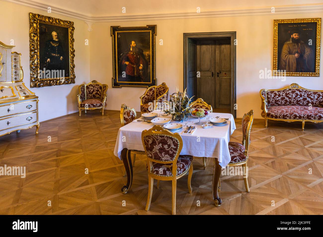Dinning room at the medieval Orava Castle. Oravsky Podzamok, Slovakia, 21 July 2022 Stock Photo