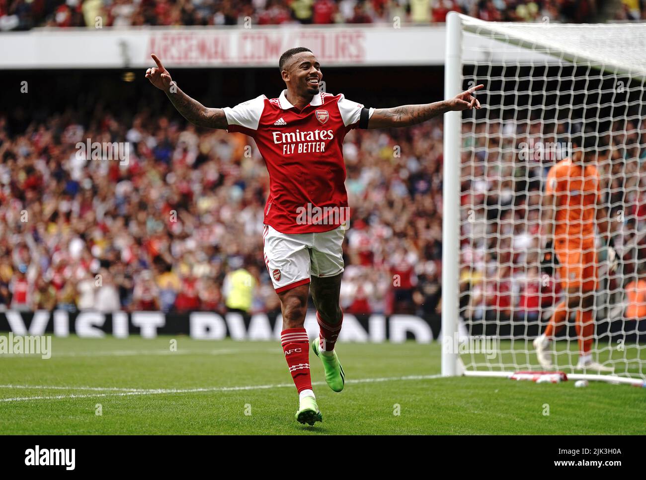 Arsenal's Gabriel Jesus celebrates scoring their side's third goal of the game during the Emirates Cup final at the Emirates Stadium, London. Picture date: Saturday July 30, 2022. Stock Photo