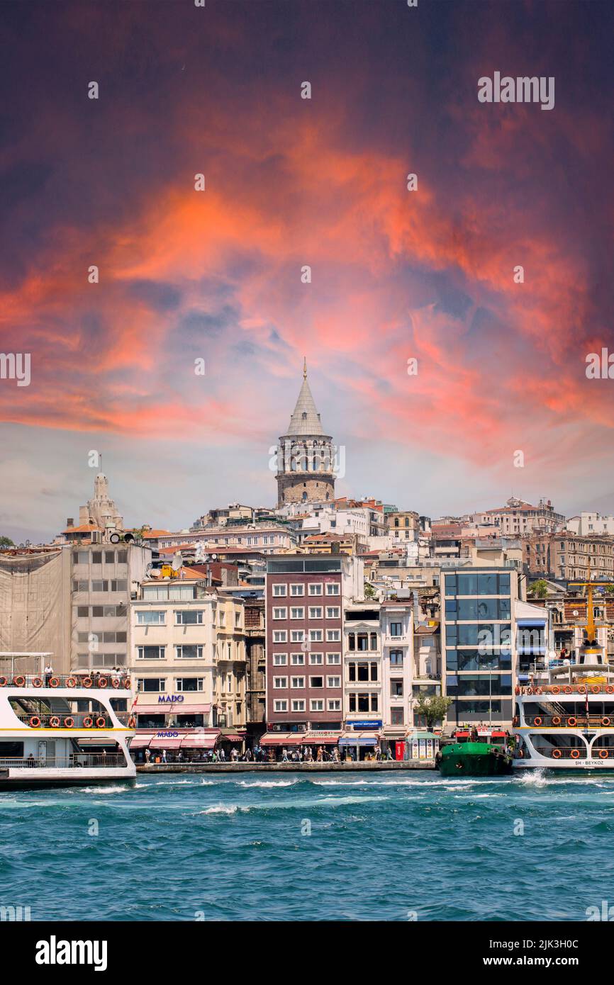 Istanbul, Turkey - july 2022: Galata tower. Istanbul cityscape. Landmarks. Stock Photo