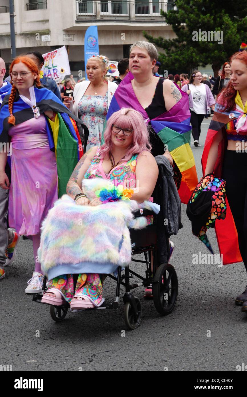 Liverpool, UK. 30th July, 2022. Pride in Liverpool returns after a two year break due to the pandemic, with a parade through the city center followed by a music festival in front of the Pier Head's iconic waterfront buildings. Credit: ken biggs/Alamy Live News Stock Photo