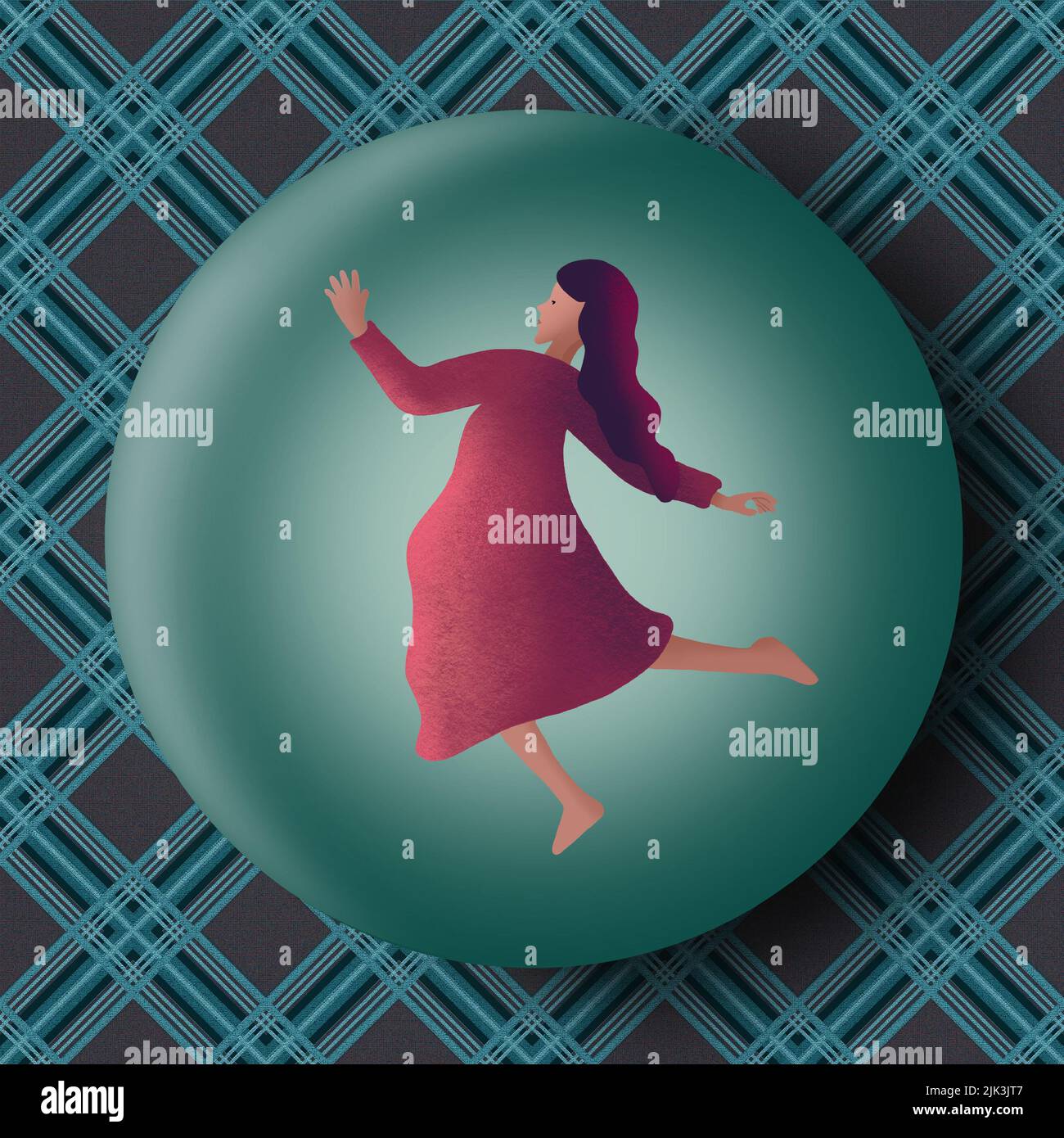 illustration of a girl is dancing figure. Flat drawing of a dancing young female. High quality illustration Stock Photo