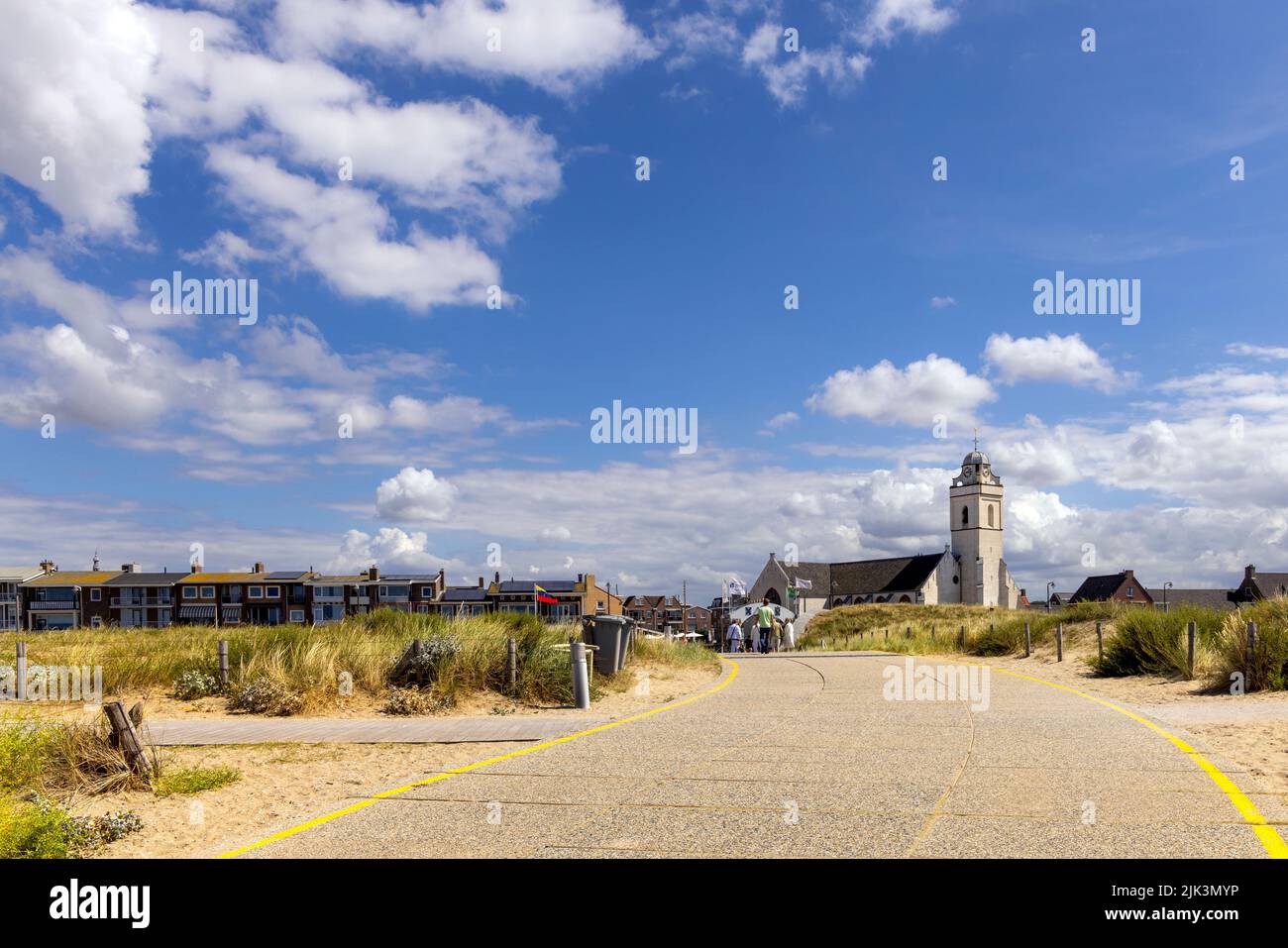 View of Andreaskerk (Andrew's Church ) situated at the seafront and local landmark in Katwijk, South Holland, The Netherlands. Stock Photo