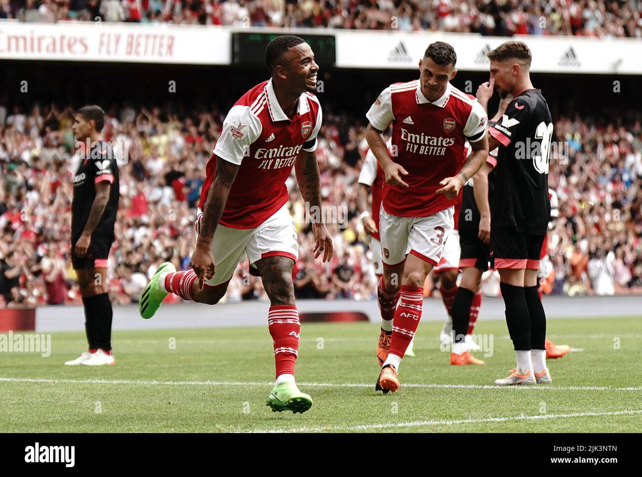 Arsenal's Gabriel Jesus celebrates scoring their side's fifth goal of the game during the Emirates Cup final at the Emirates Stadium, London. Picture date: Saturday July 30, 2022. Stock Photo