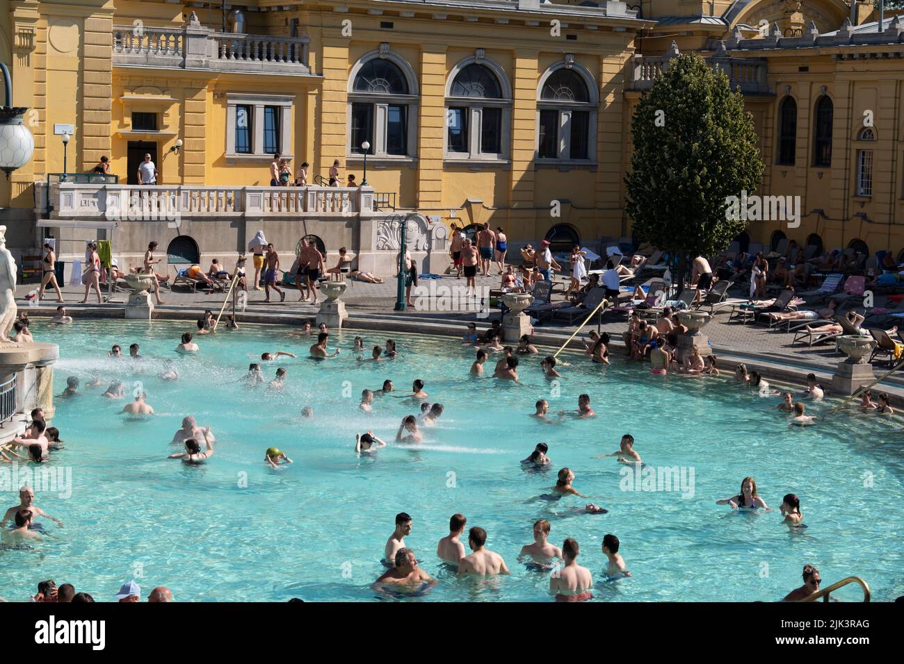 People swimming at One of the best known baths in Hungary,Sz??chenyi ...