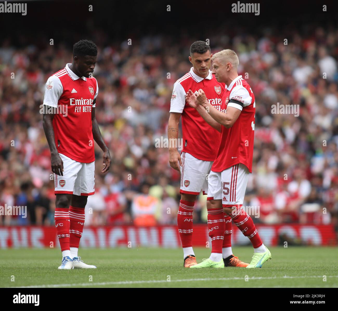 London, UK. 30th July, 2022. Oleksander Zinchenko, Granit Xhaka and