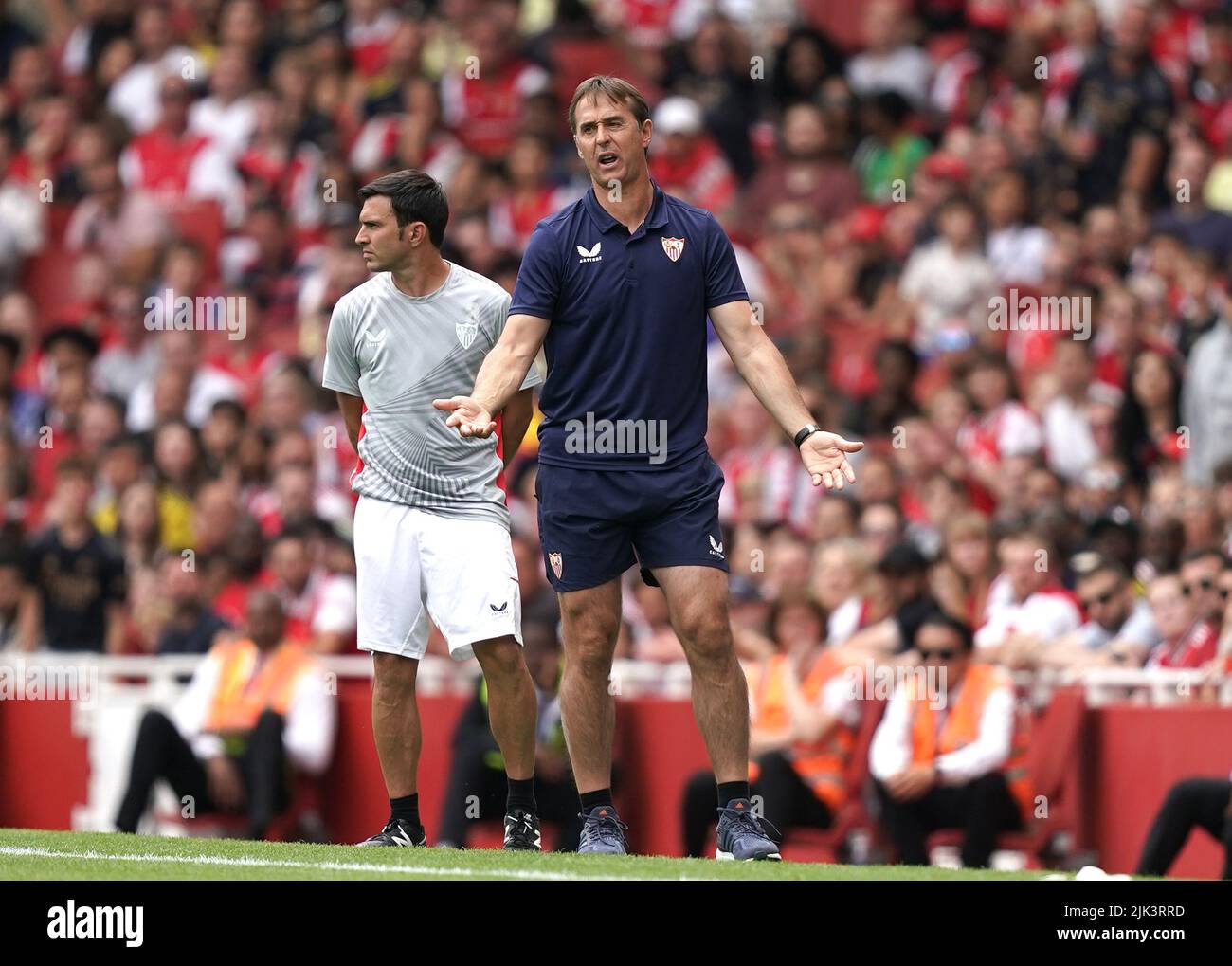 Sevilla manager Julen Lopetegui reacts during the Emirates Cup final at the Emirates Stadium, London. Picture date: Saturday July 30, 2022. Stock Photo