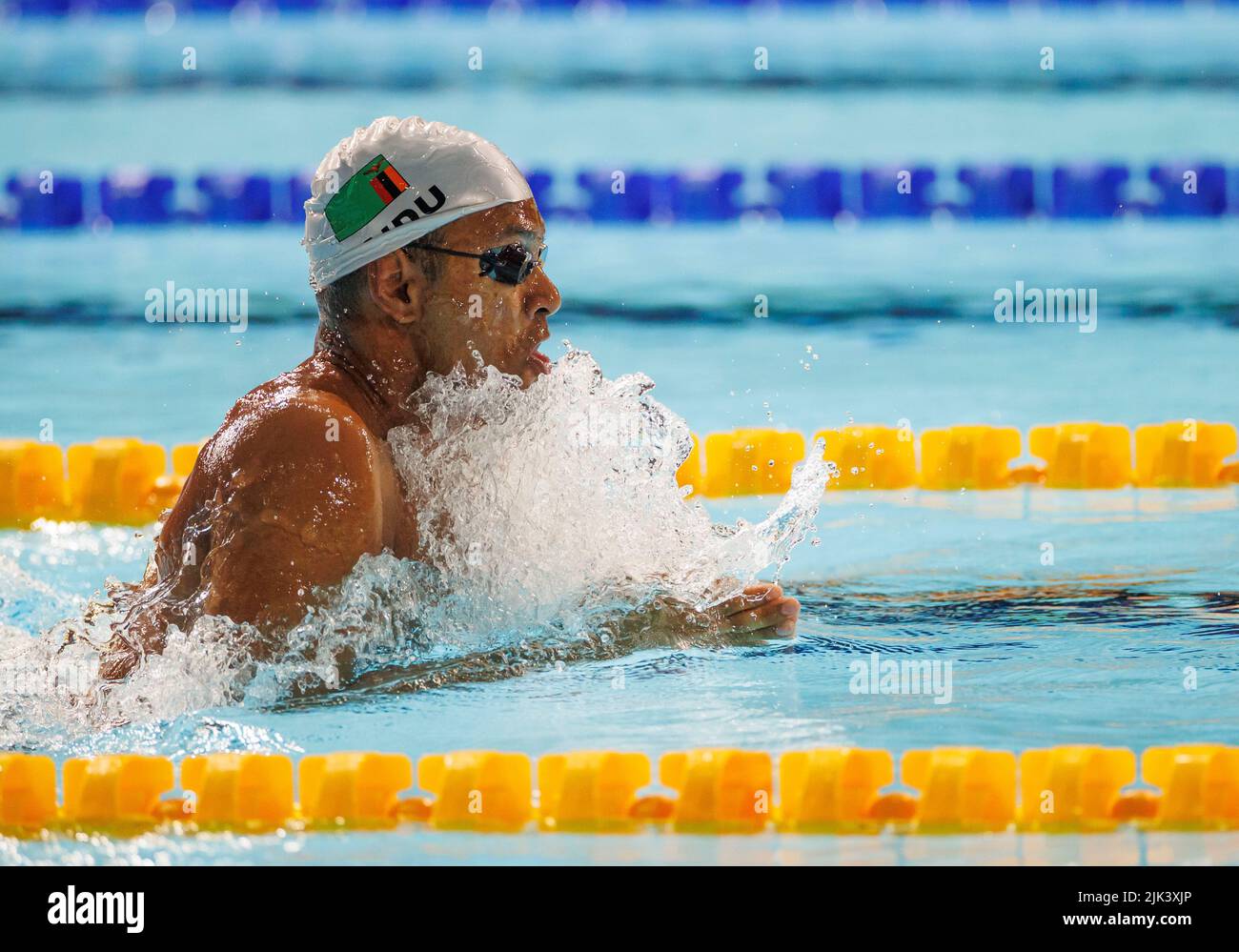 Birmingham, UK. Birmingham, UK. 30th July, 2022. 29th July 2022; Sandwell Aquatic Centre, Birmingham, Midlands, England: Day 2 of the 2022 Commonwealth Games: Kumaren Naido (ZAM) during Heat 1 of the Men&#x2019;s 100m Breastroke Credit: Action Plus Sports Images/Alamy Live News Credit: Action Plus Sports Images/Alamy Live News Stock Photo
