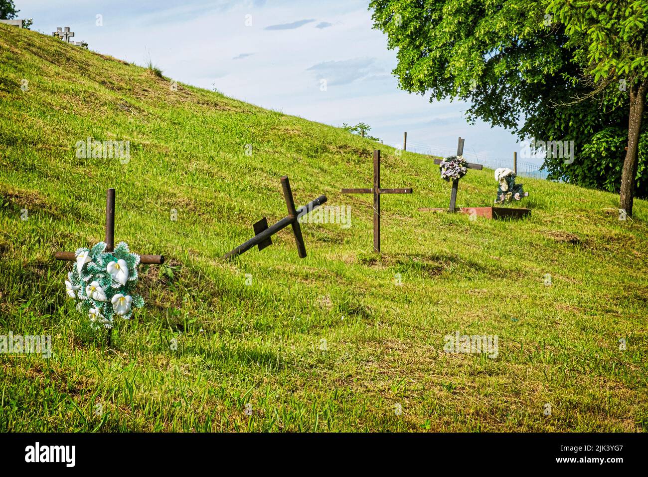 Cemetery scene, Inovce village, Slovak republic, Europe. Travel destination. Stock Photo