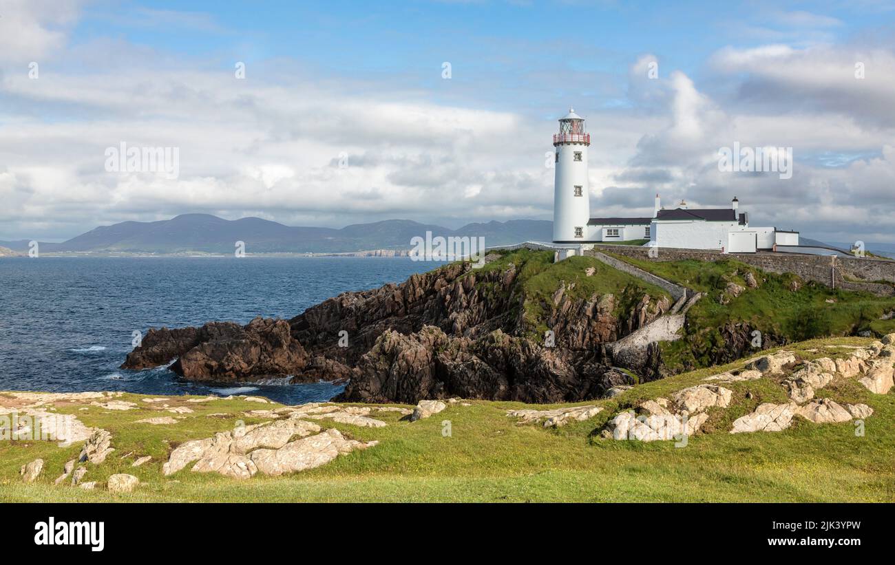 Fanad Lighthouse is an iconic working lighthouse at the mouth of Lough Swilly. It has been voted one of the most beautiful lighthouses in the world an Stock Photo