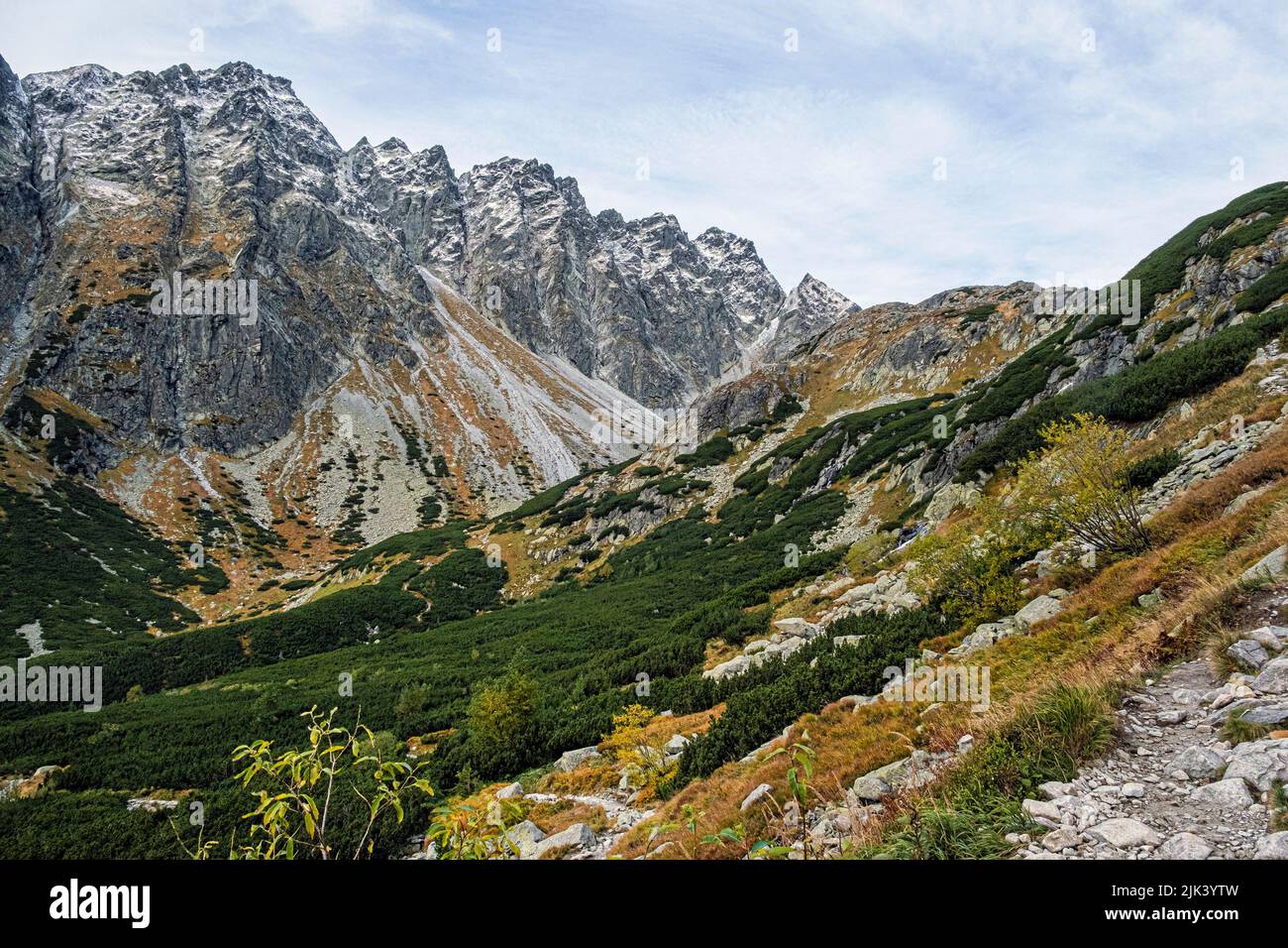 Autumn scene in Mengusovska valley, High Tatras mountains, Slovak republic. Hiking theme. Stock Photo