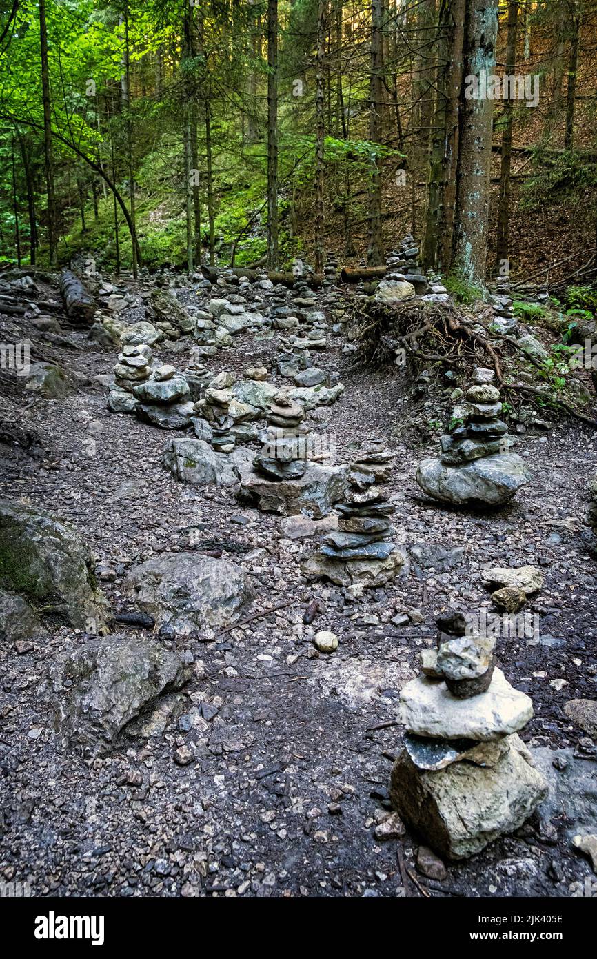 Stone mounds, Little Fatra, Slovak republic. Hiking theme. Seasonal natural scene. Stock Photo