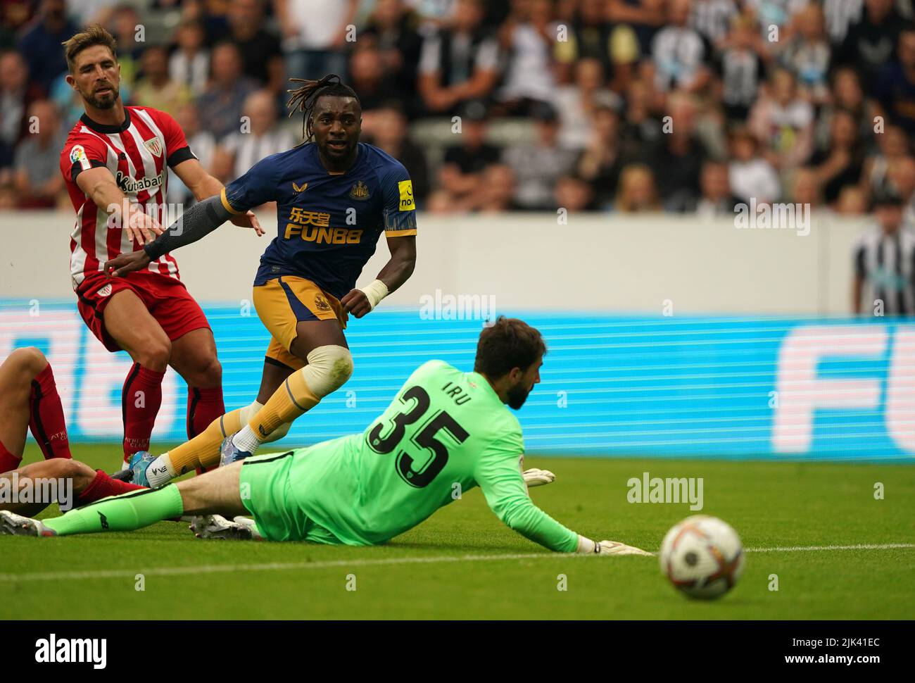 Newcastle United's Allan Saint-Maximin scores their side's second goal of the game during the pre-season friendly match at St. James' Park, Newcastle upon Tyne. Picture date: Saturday July 30, 2022. Stock Photo