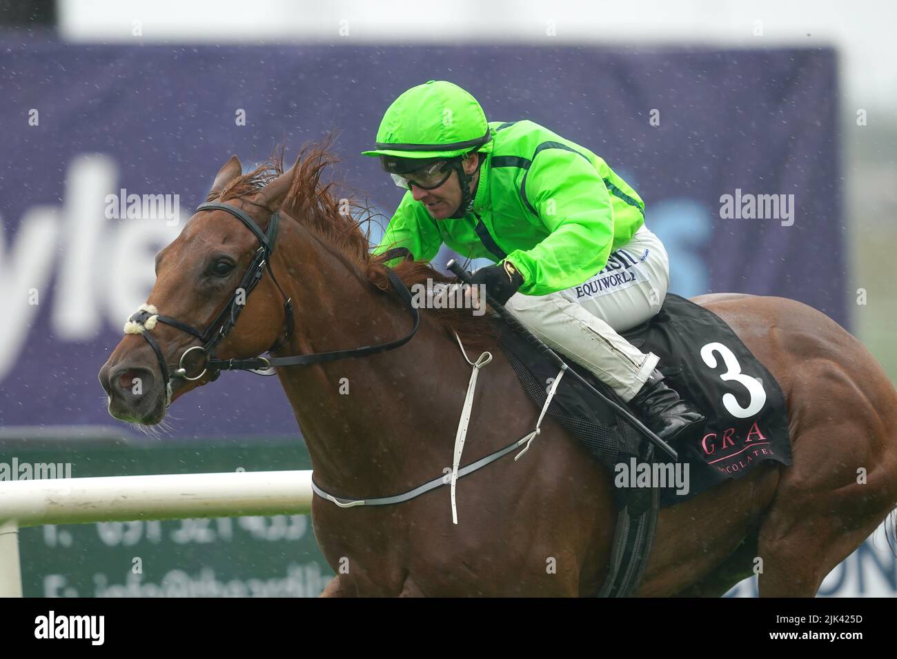 Pandora Lovegood and Gary Carroll coming home to win the Gra Chocolates Irish EBF Nursery Handicap during day six of the Galway Races Summer Festival 2022 at Galway Racecourse in County Galway, Ireland. Picture date: Saturday July 30, 2022. Stock Photo