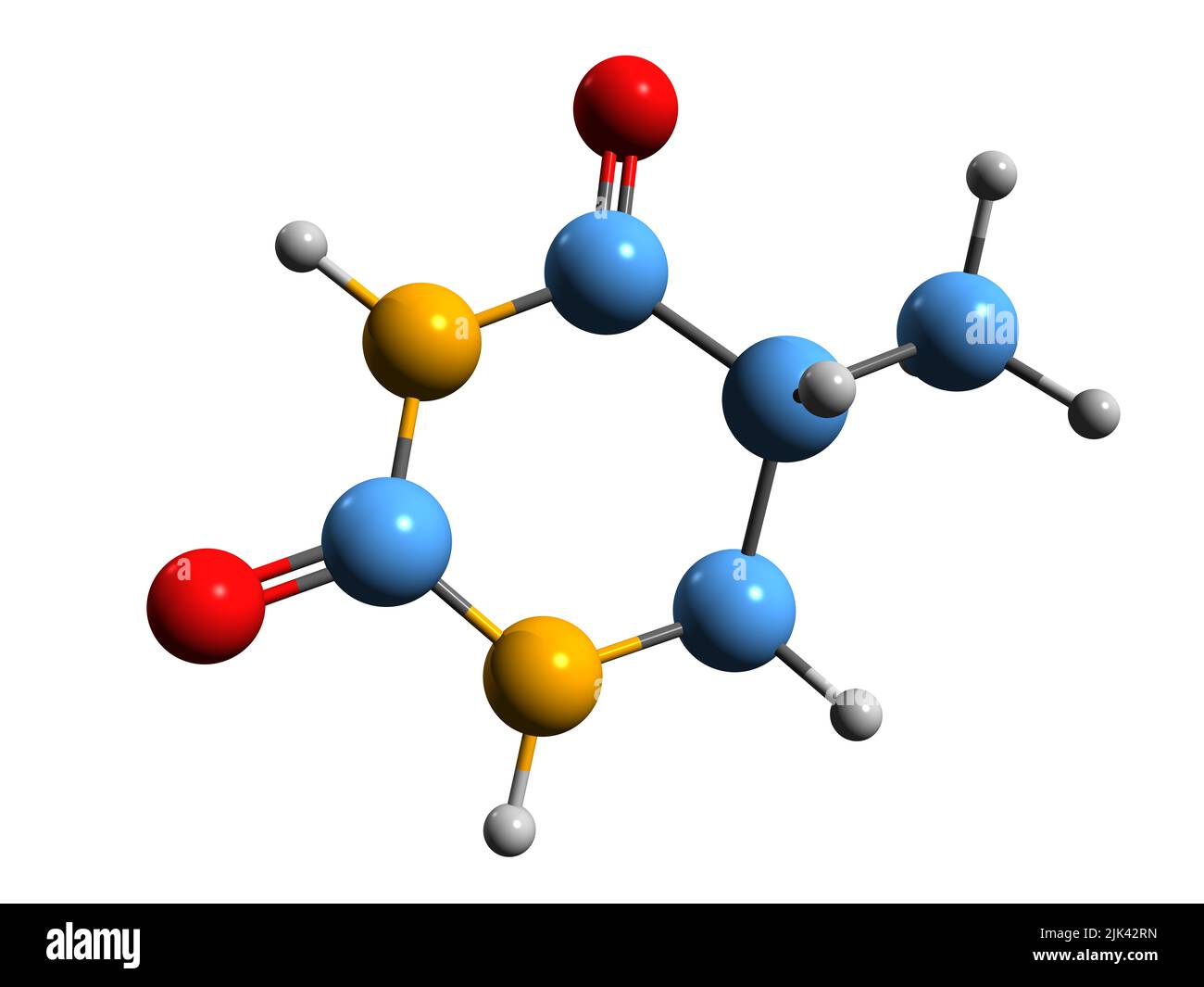 3D image of Dihydrothymine skeletal formula - molecular chemical structure of thymine intermediate isolated on white background Stock Photo