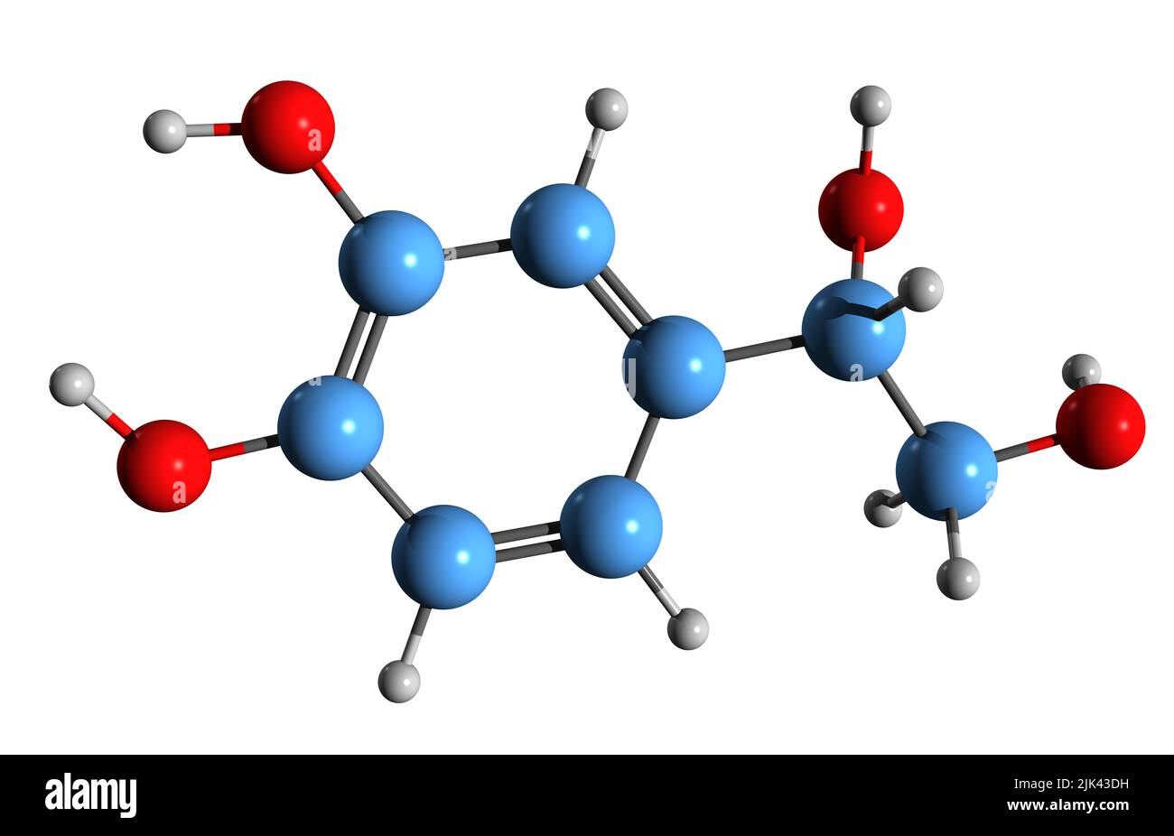 3D image of Dihydroxyphenylethylene glycol skeletal formula - molecular chemical structure of DOPEG isolated on white background Stock Photo