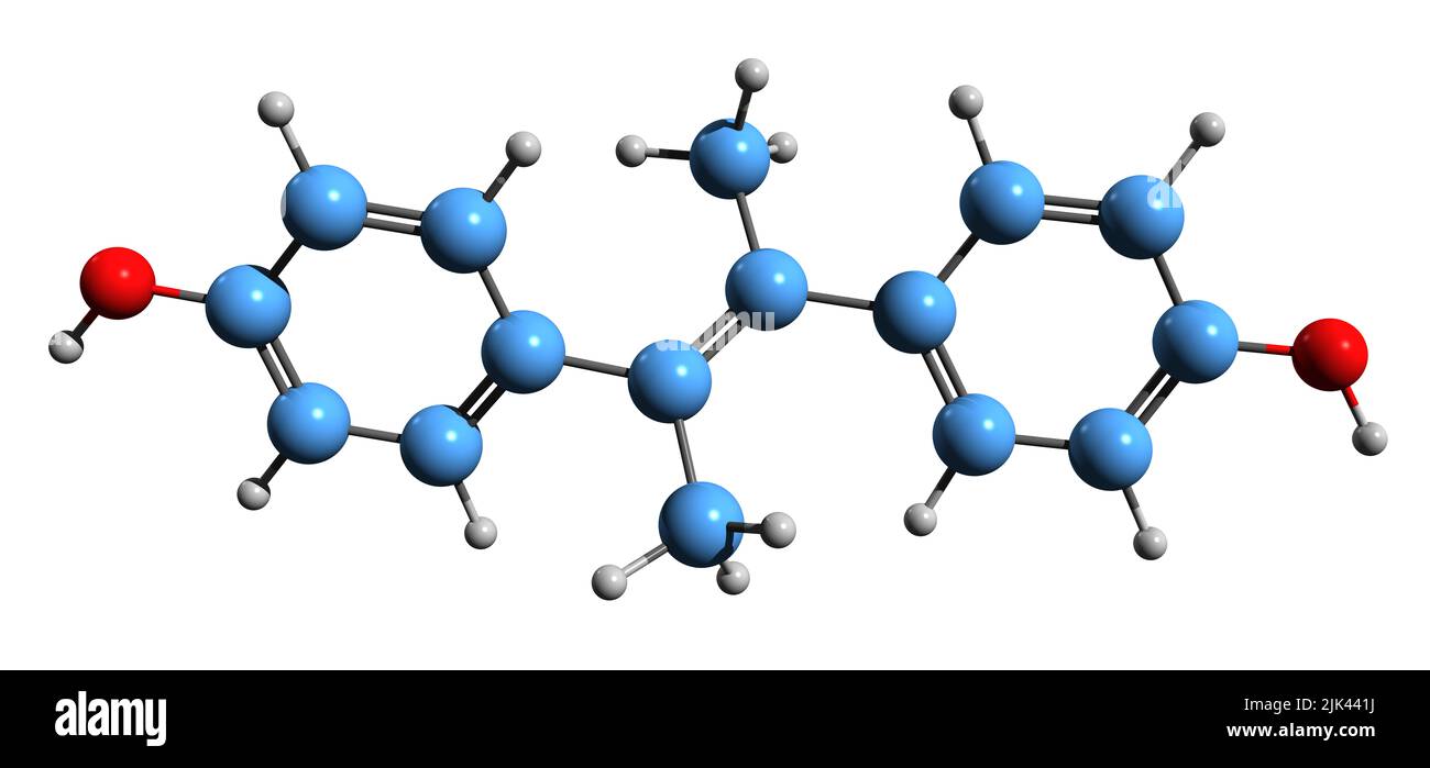 3D image of Dimethylstilbestrol skeletal formula - molecular chemical structure of  nonsteroidal estrogen isolated on white background Stock Photo