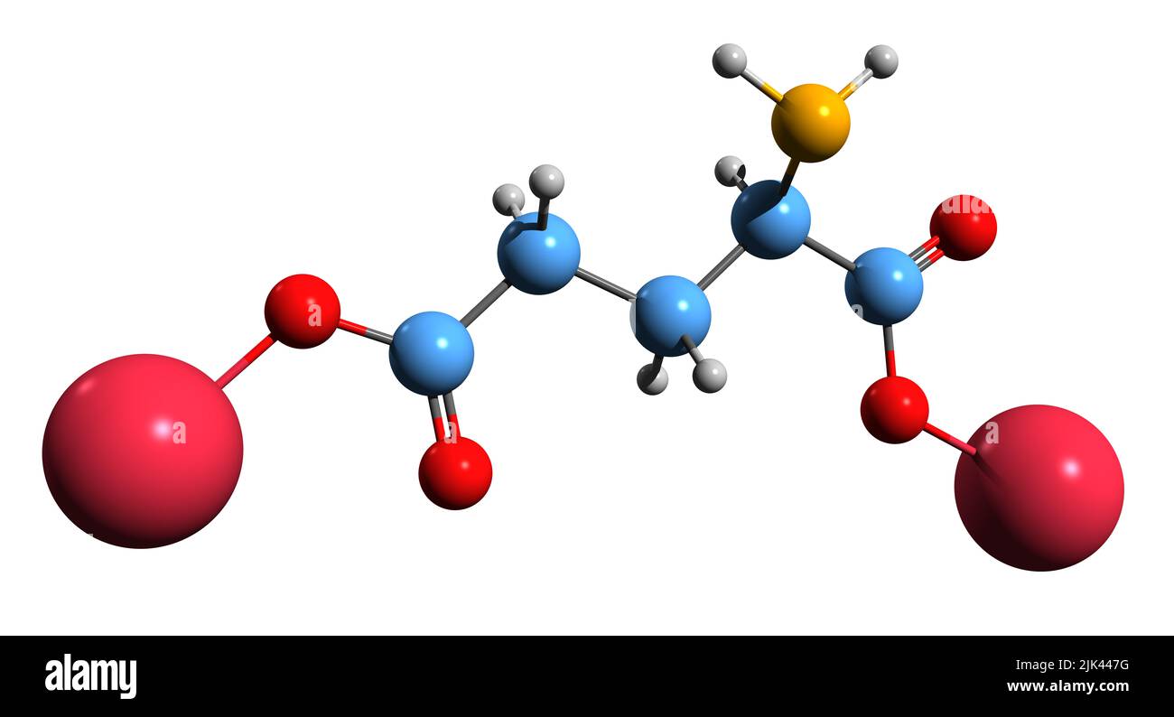 3D image of Disodium Cocoyl Glutamate skeletal formula - molecular chemical structure of  anionic surfactant isolated on white background Stock Photo