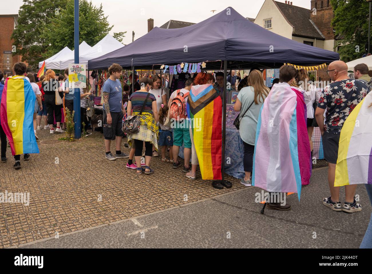 LGBT Pride stalls selling colourful goods Stock Photo