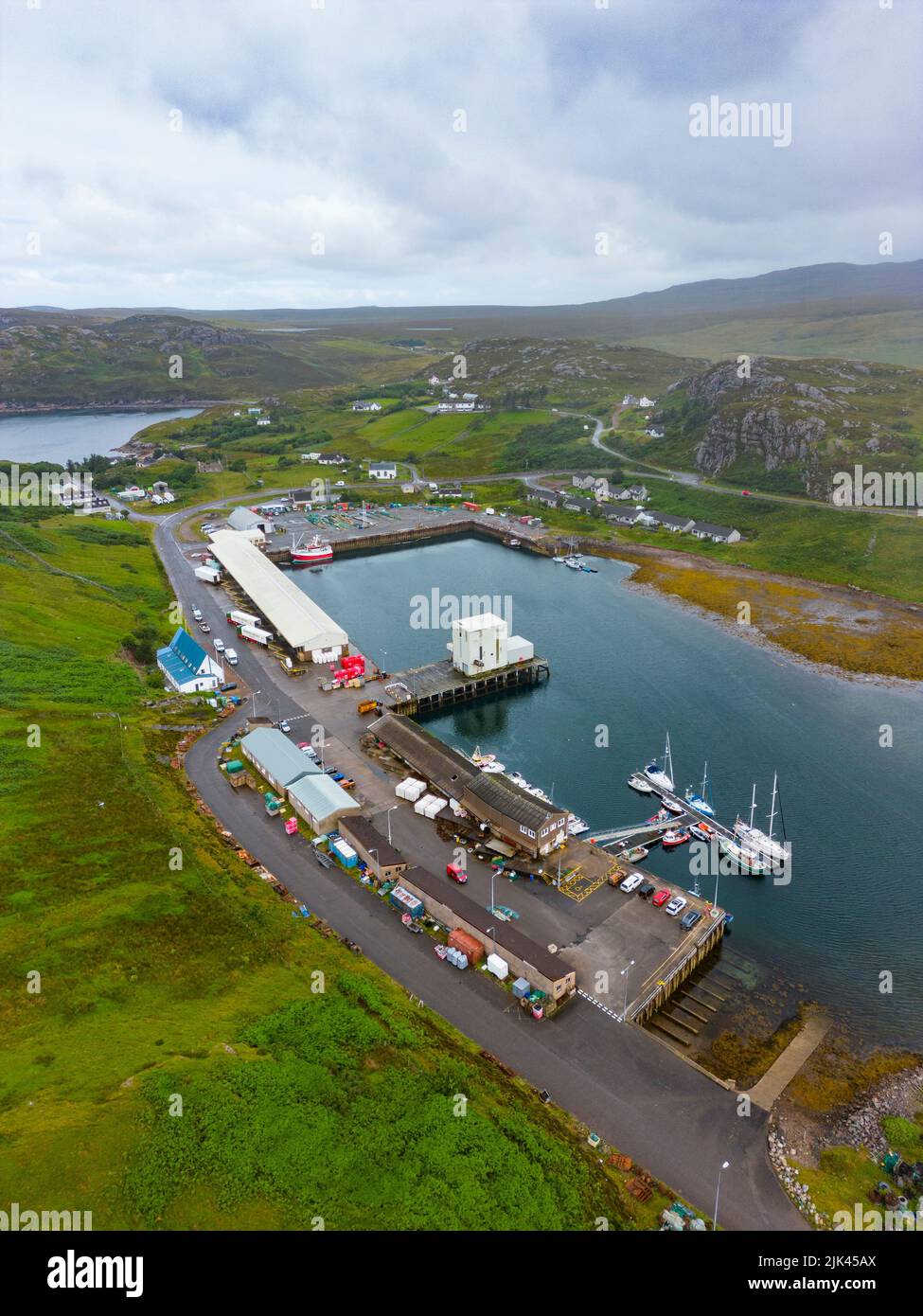 Aerial view of fishing harbour at Kinlochbervie in Sutherland, Scotland, UK Stock Photo