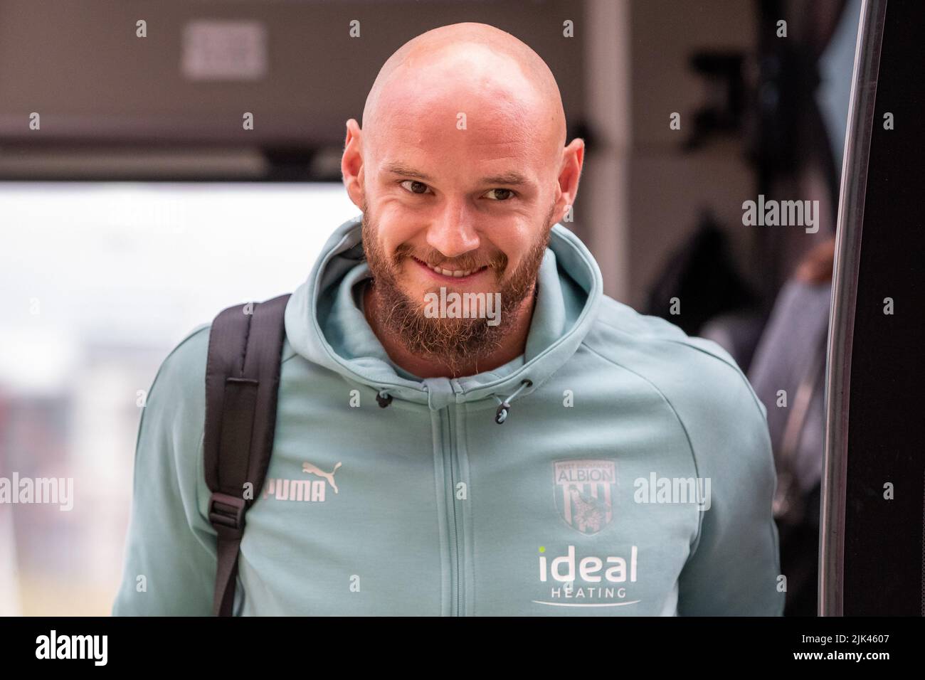 Middlesbrough, UK. 30th July, 2022. David Button #25 of West Bromwich Albion arrives at The Riverside Stadium ahead of this evening's game in Middlesbrough, United Kingdom on 7/30/2022. (Photo by James Heaton/News Images/Sipa USA) Credit: Sipa USA/Alamy Live News Stock Photo