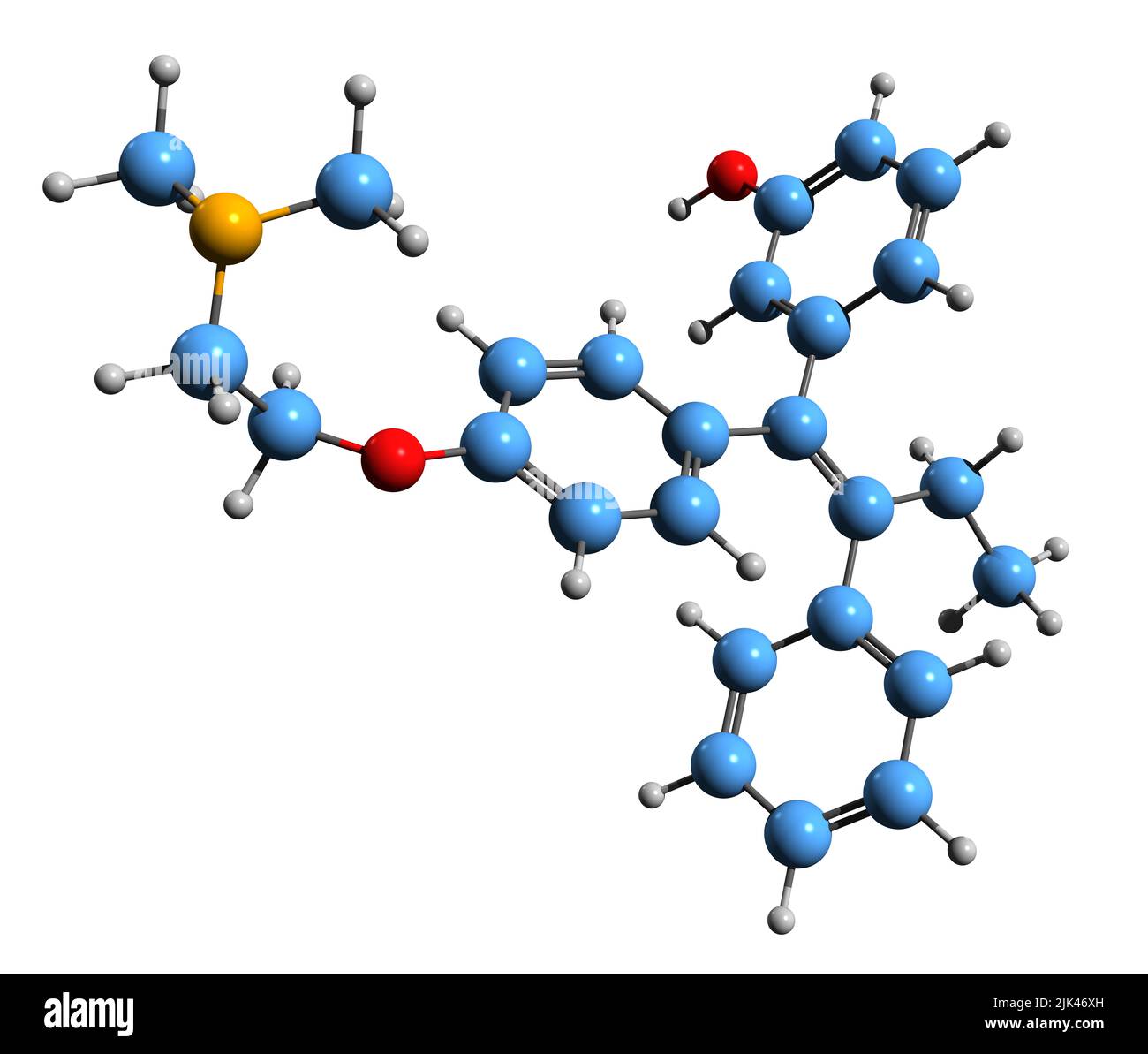 3D image of Droloxifene skeletal formula - molecular chemical structure of selective estrogen receptor modulator isolated on white background Stock Photo