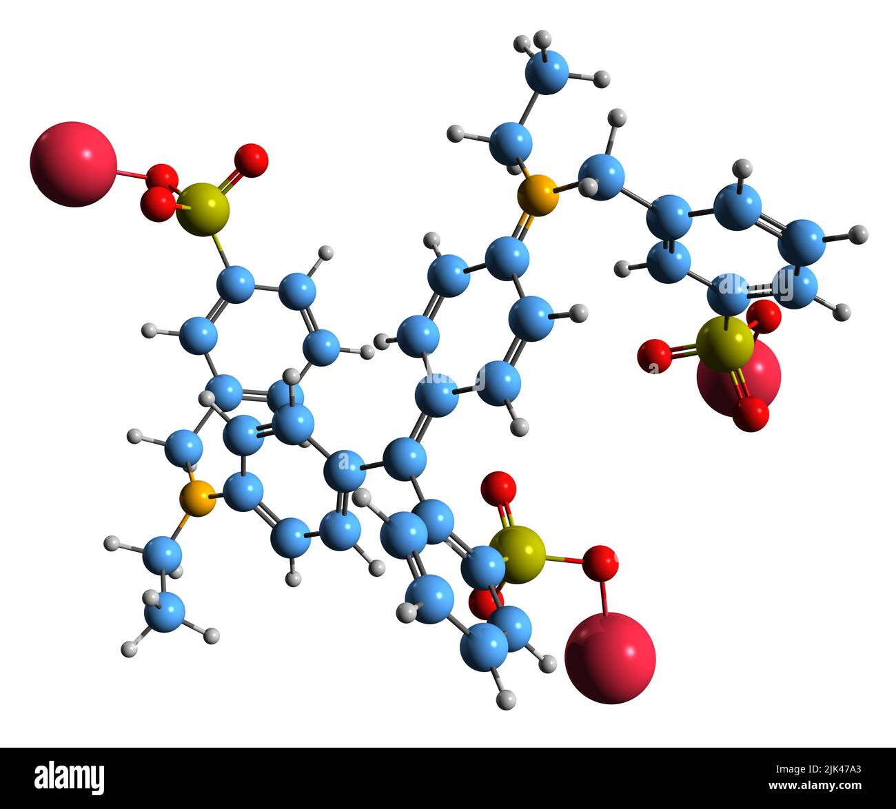 3D image of Brilliant blue FCF skeletal formula - molecular chemical structure of E133 isolated on white background Stock Photo