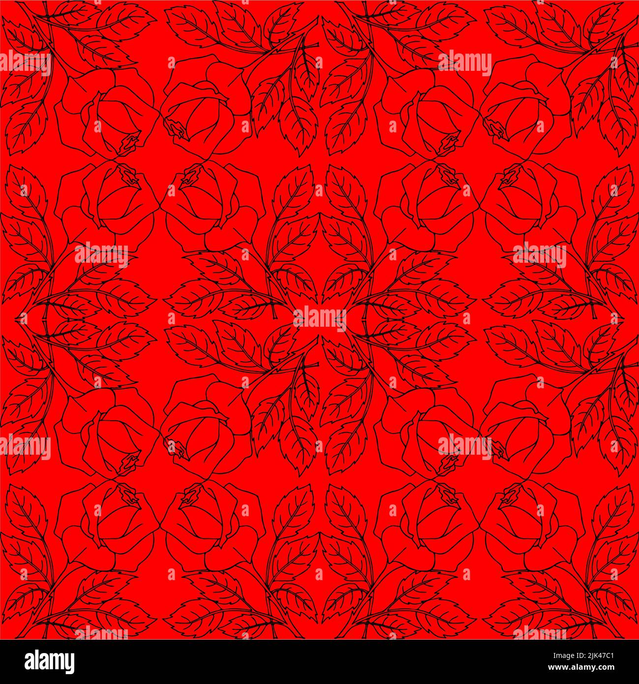 Repeating Pattern Roses seamless graphic uroz of black roses on a red background, contour ...